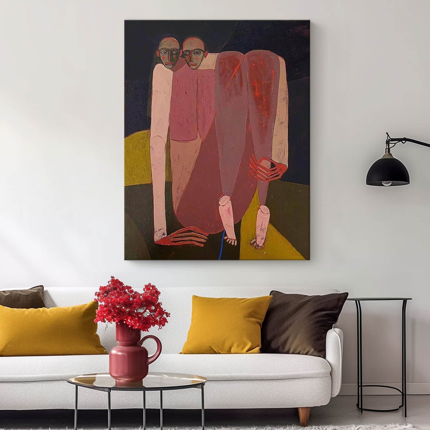 Wall Art Surreal Two Head Crouched Muted Mauve