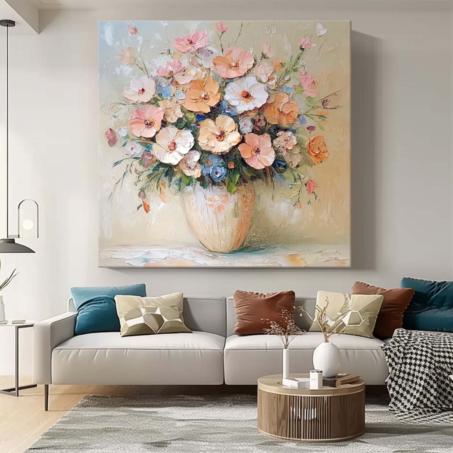 Muted Peach Cream Flower Vase Wall Art