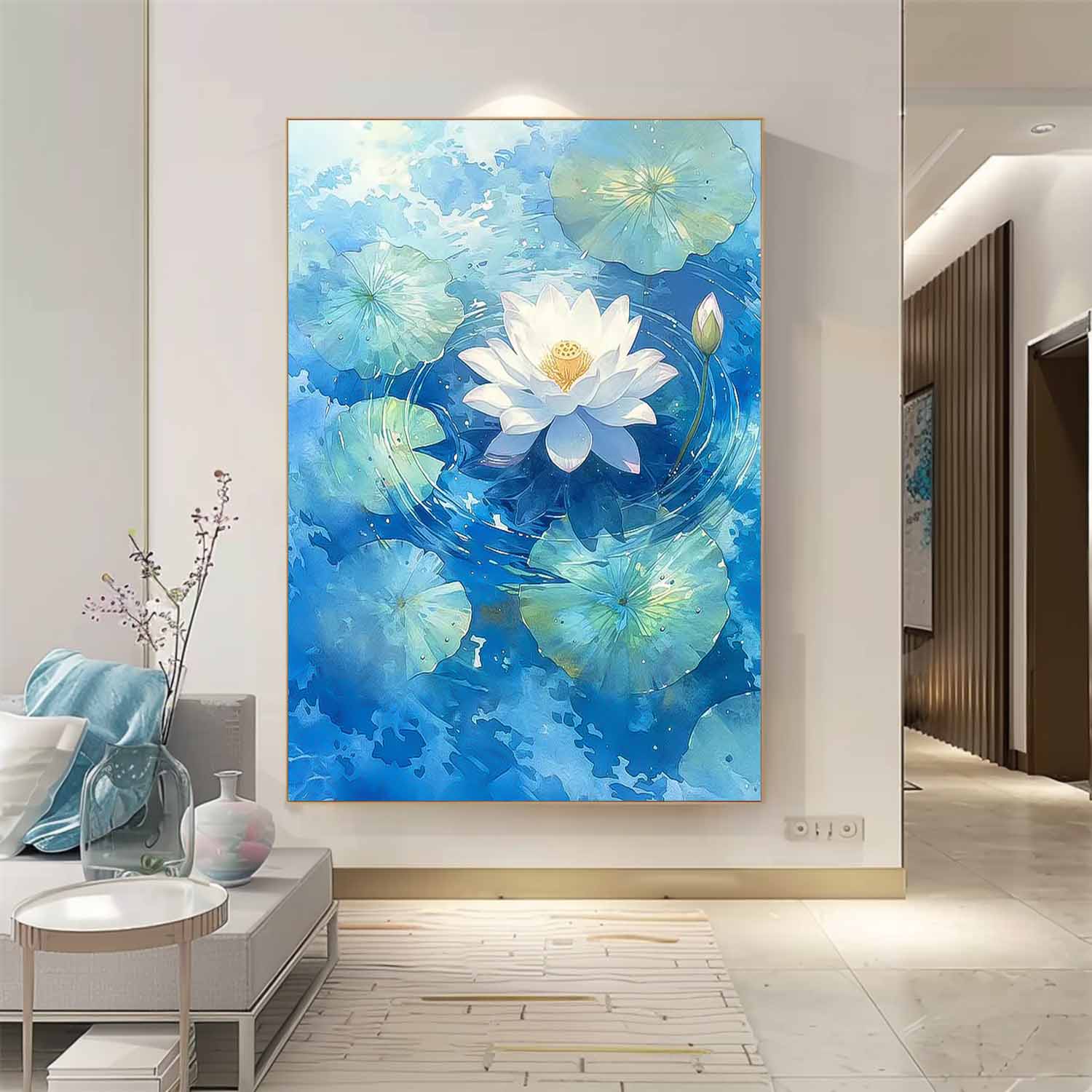 Tranquil White Lotus Pond Canvas Art