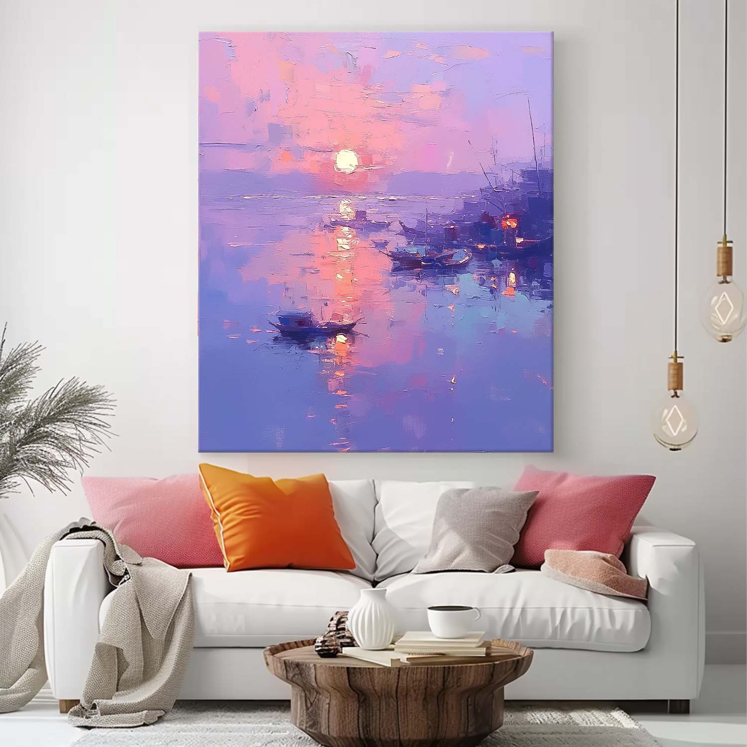 Pastel Sunset Harbor Abstract Wall Art