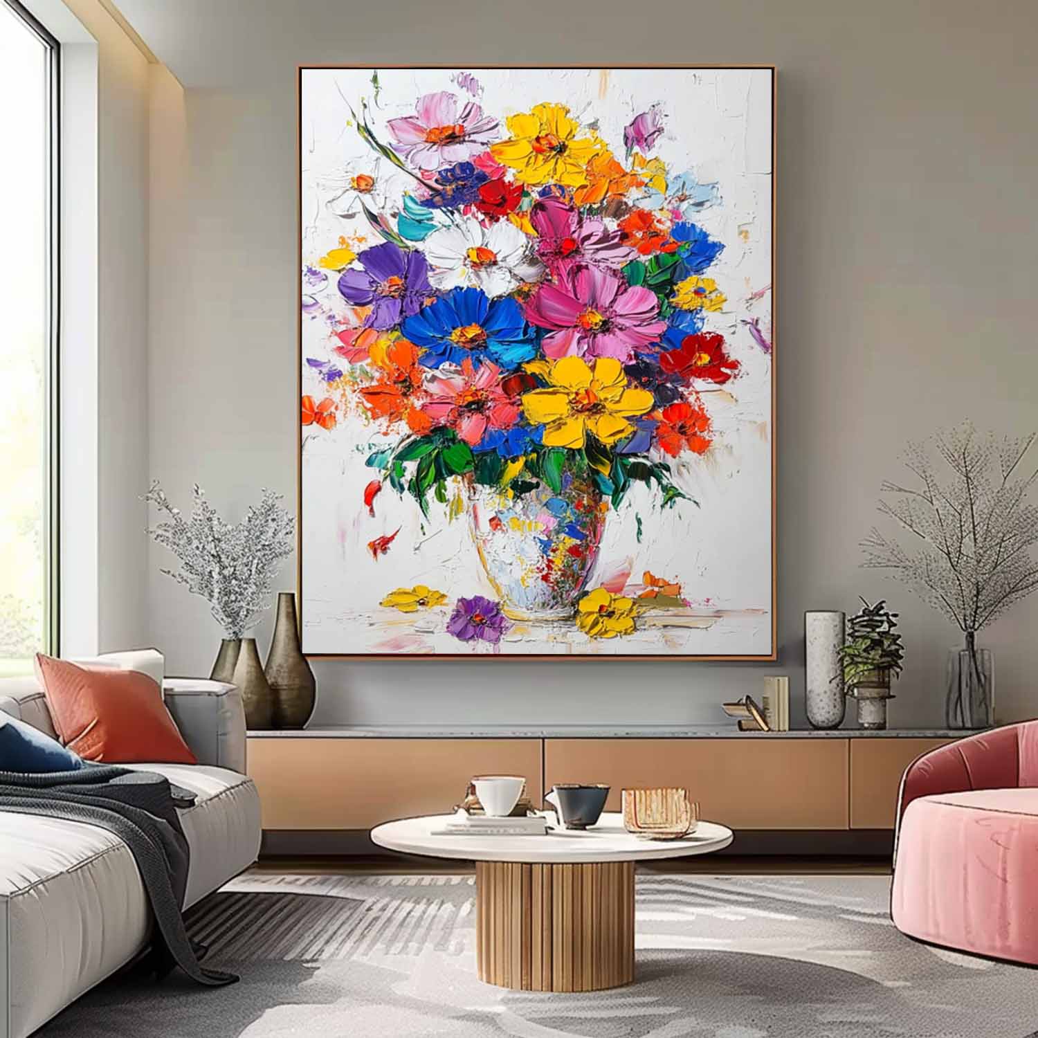 Multicolor Wildflower Bouquet Impasto Oil Painting