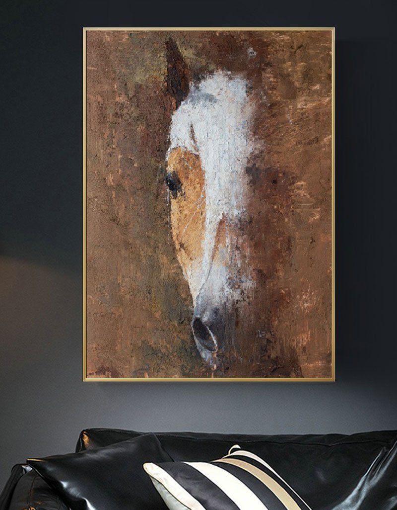 Brown‑White Rustic Vertical Horse Wildlife Textured Portrait Artwork