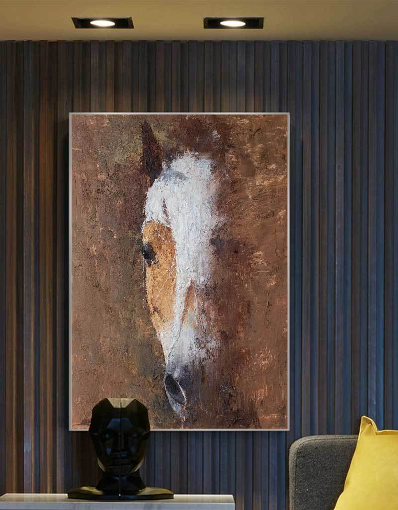 Brown‑White Rustic Vertical Horse Wildlife Textured Portrait Artwork