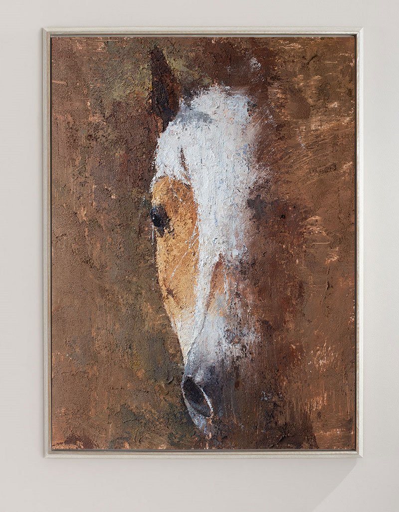 Brown‑White Rustic Vertical Horse Wildlife Textured Portrait Artwork