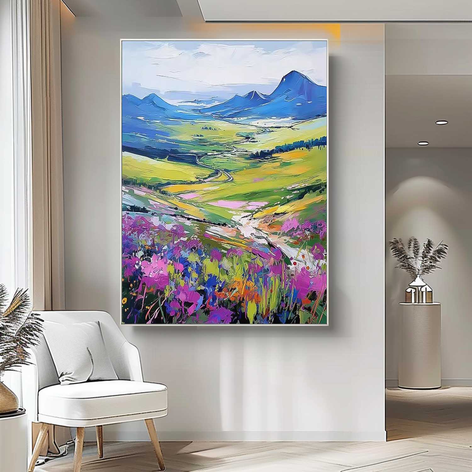 FMountain Wildflower Landscape Impasto Canvas Wall Art