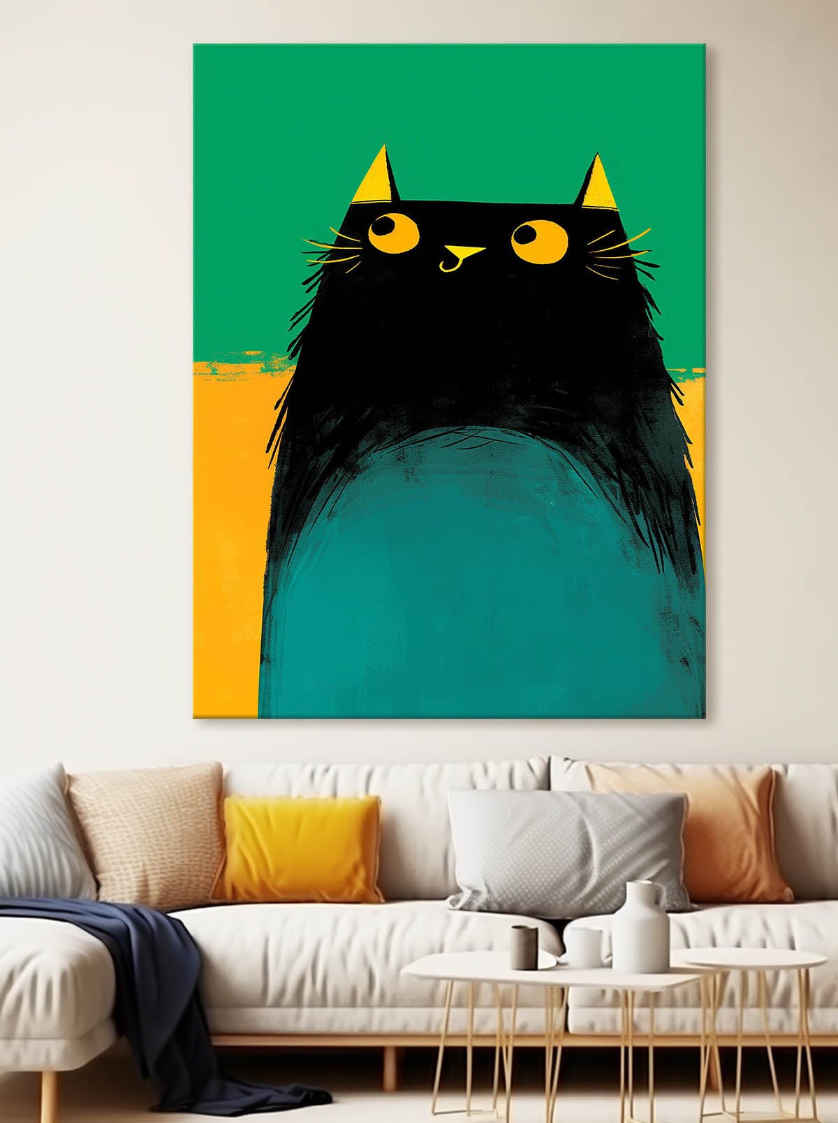Wall Art Animal Cartoon Cat Painterly Cute