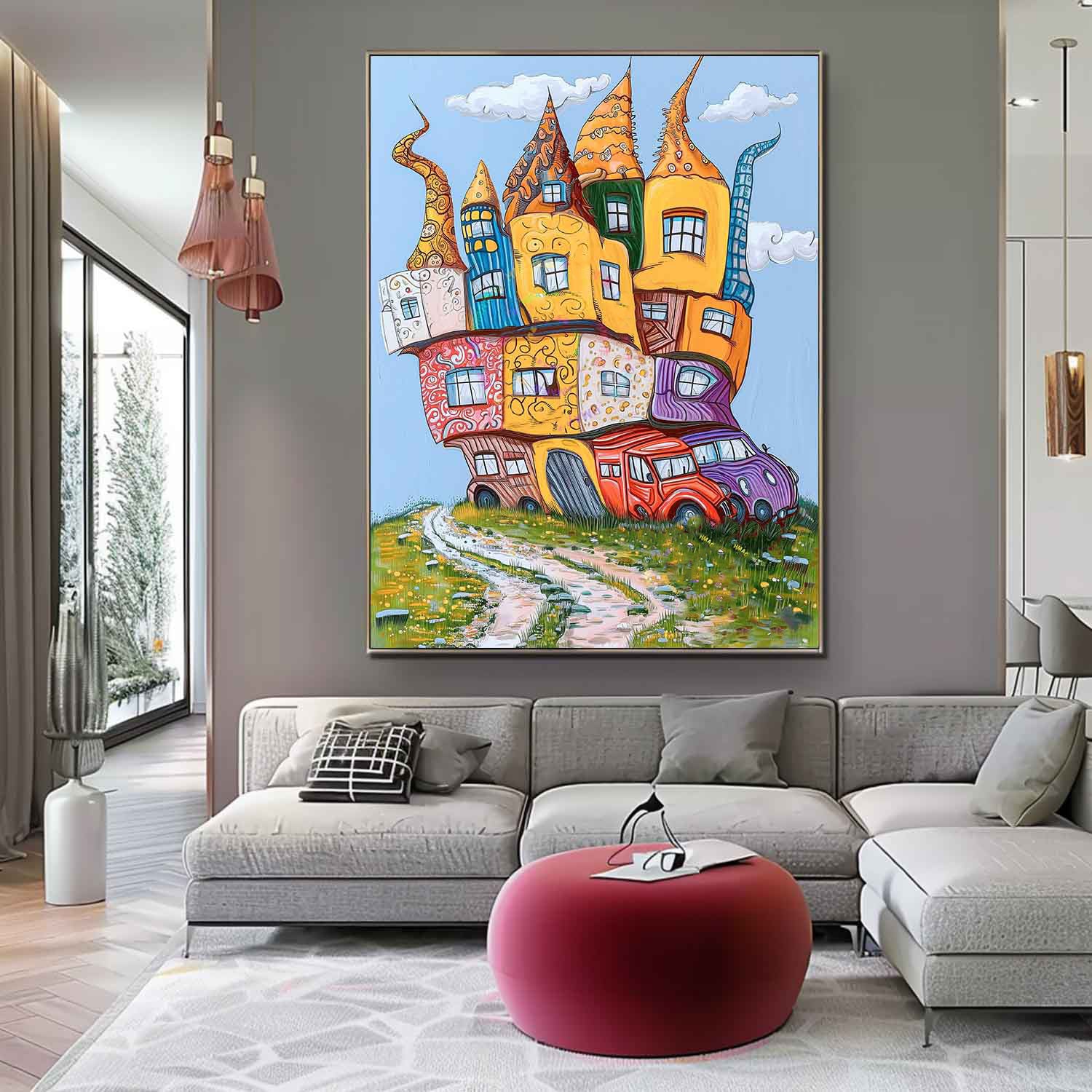 Wall Art Architecture Surreal Whimsical House Playful