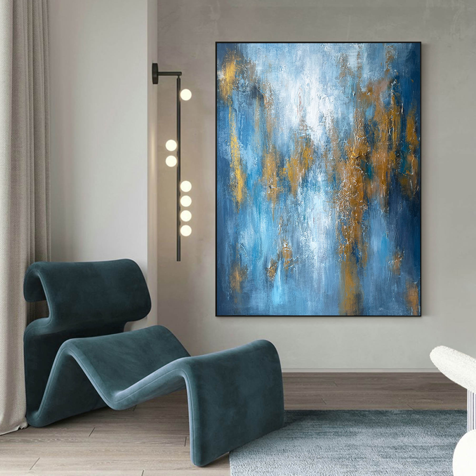 Sapphire‑Gold Palette Thick‑Texture Abstract Wall Piece