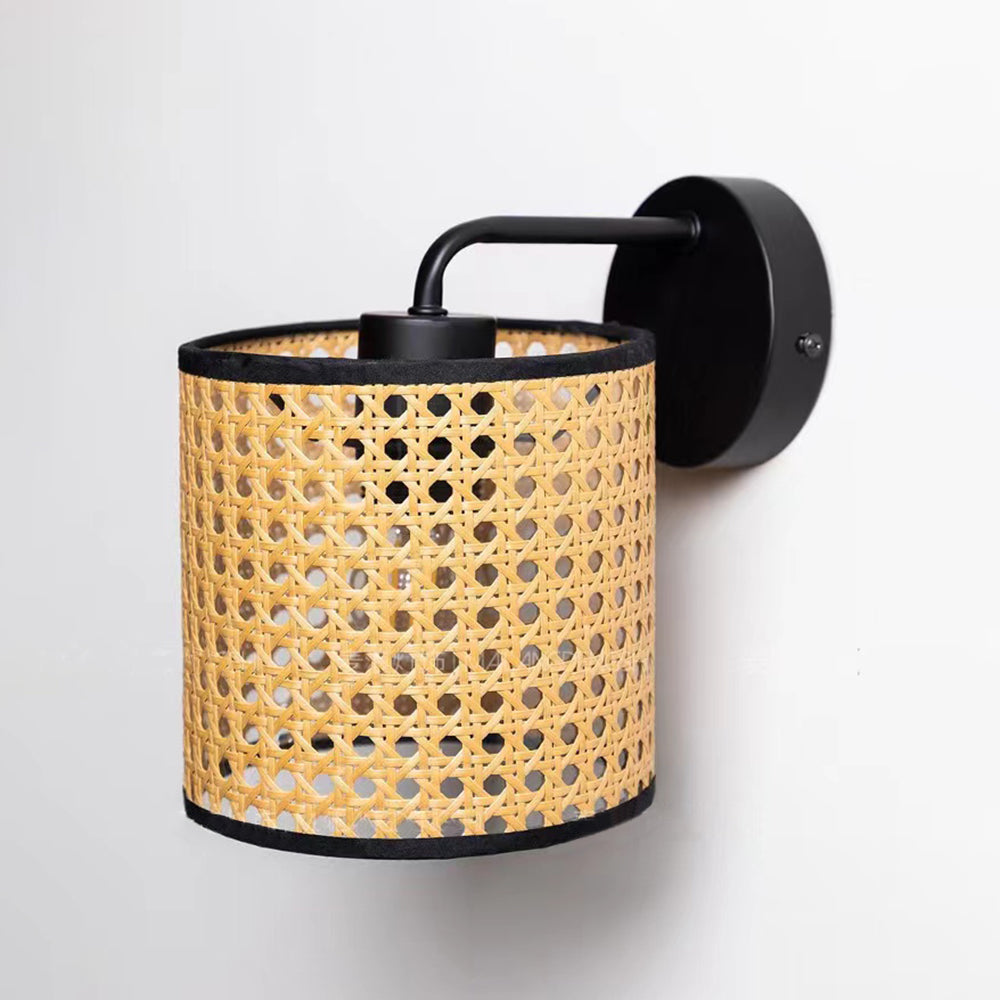 Muto Rustic Cylindrical Rattan/Metal Wall Lamp, Brown - Neutralighting