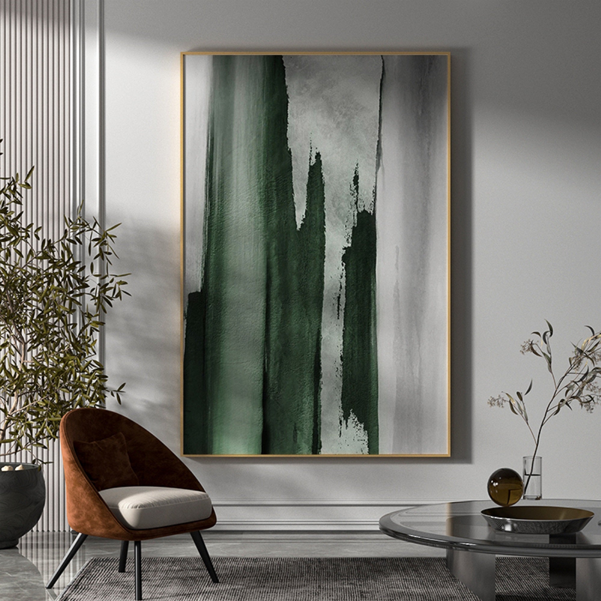 Green And Gold Abstract Painting ABAV132 - Neutralighting