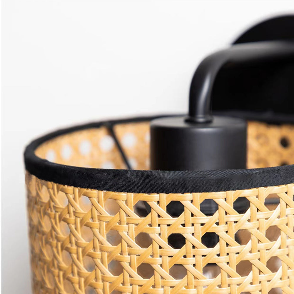 Muto Rustic Cylindrical Rattan/Metal Wall Lamp, Brown - Neutralighting