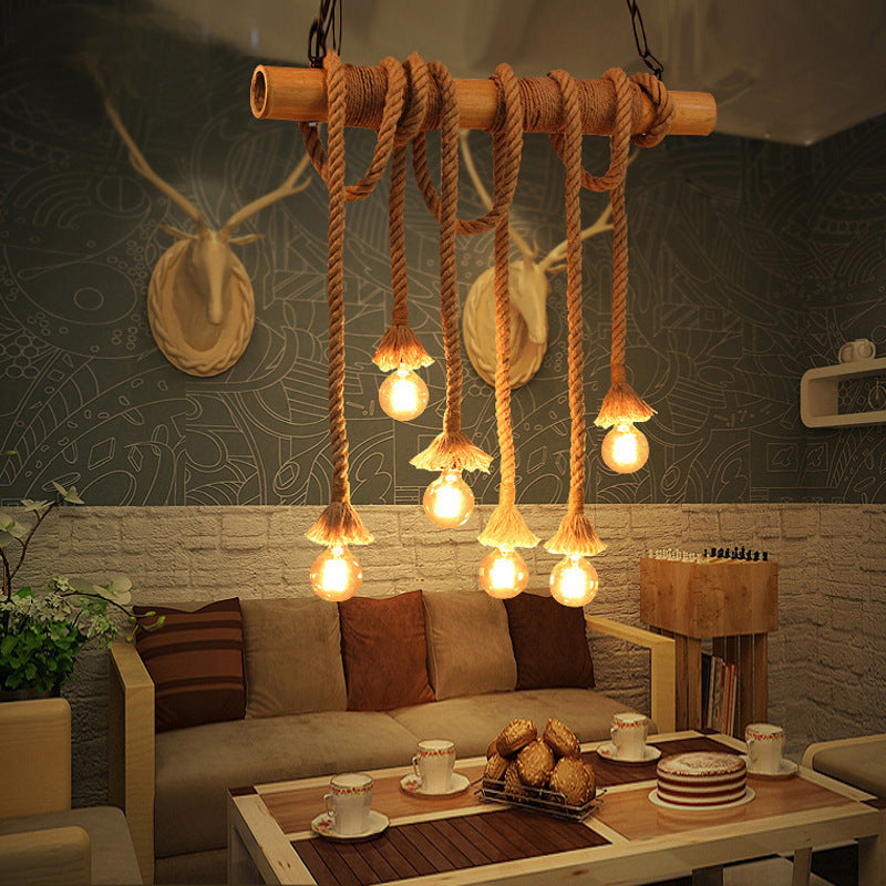 Silva Vintage Wood/Rope Pendant Light, Living Room