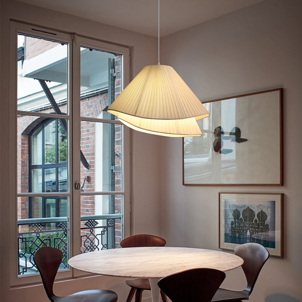 Ritta Minimalist Double Overlap Fabric LED Pendant Light, White - Neutralighting