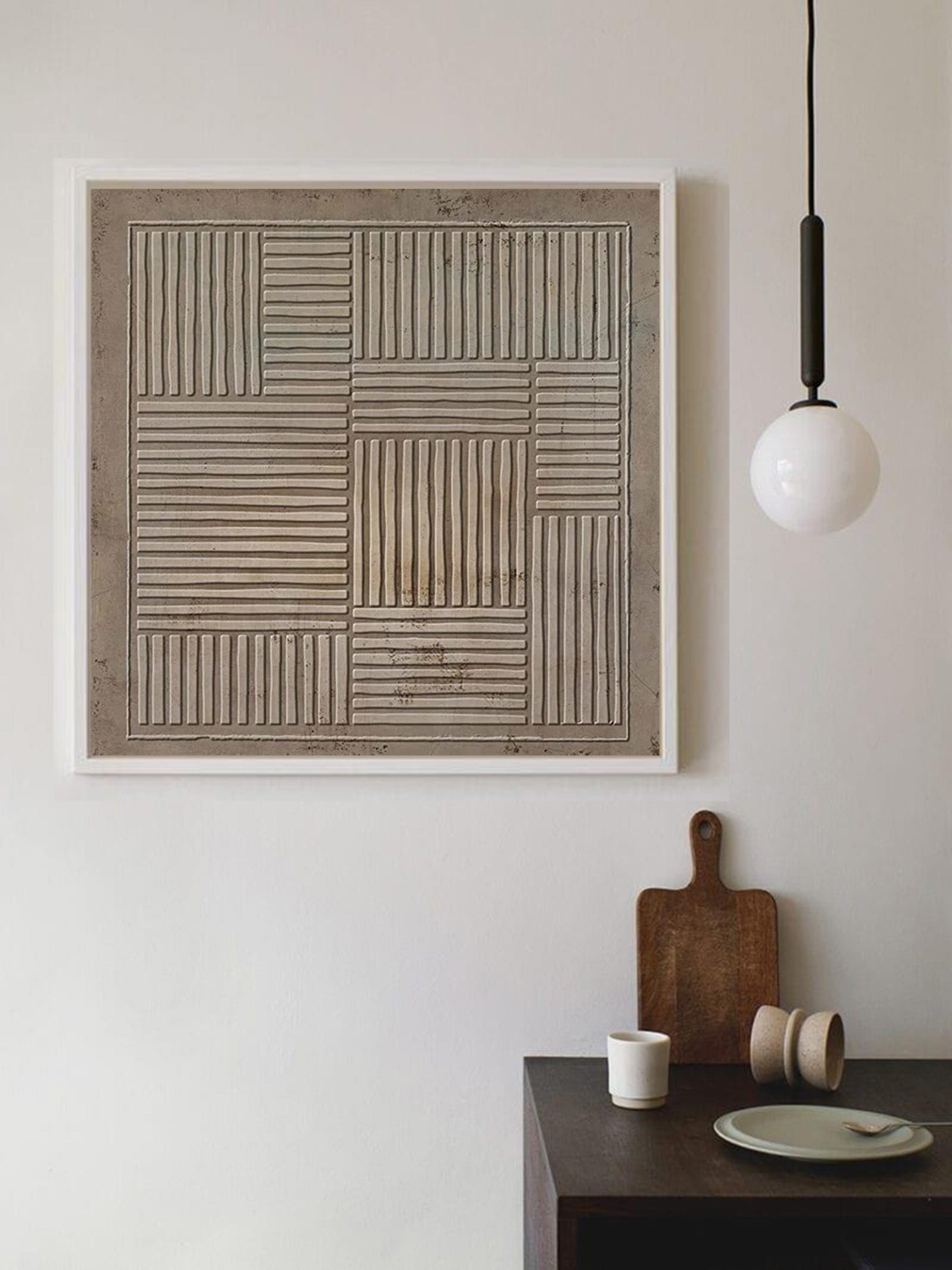 Earthy Textured Linear Pattern Diptych Wall Art Set