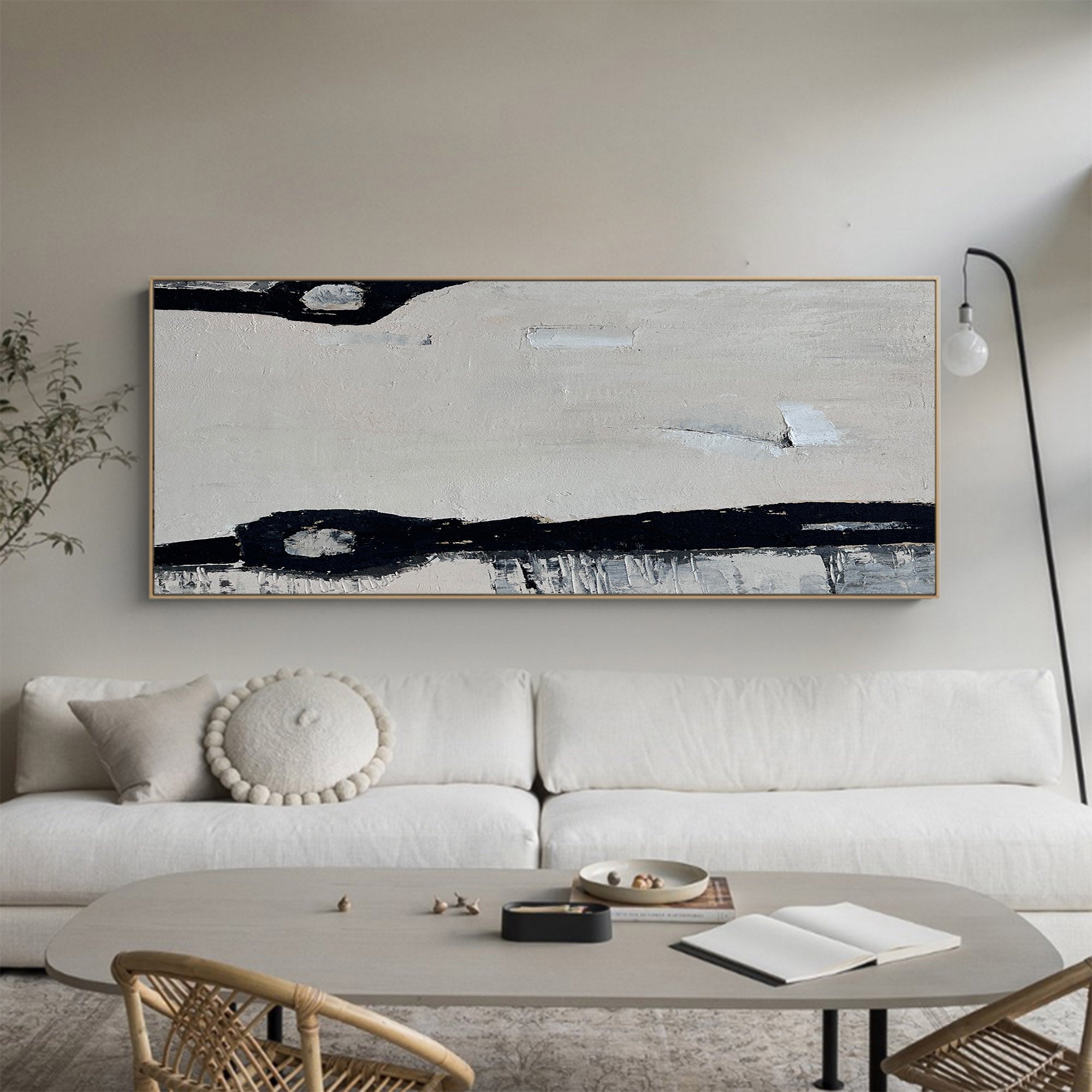 Minimalist Beige Grey Abstract Oil Painting