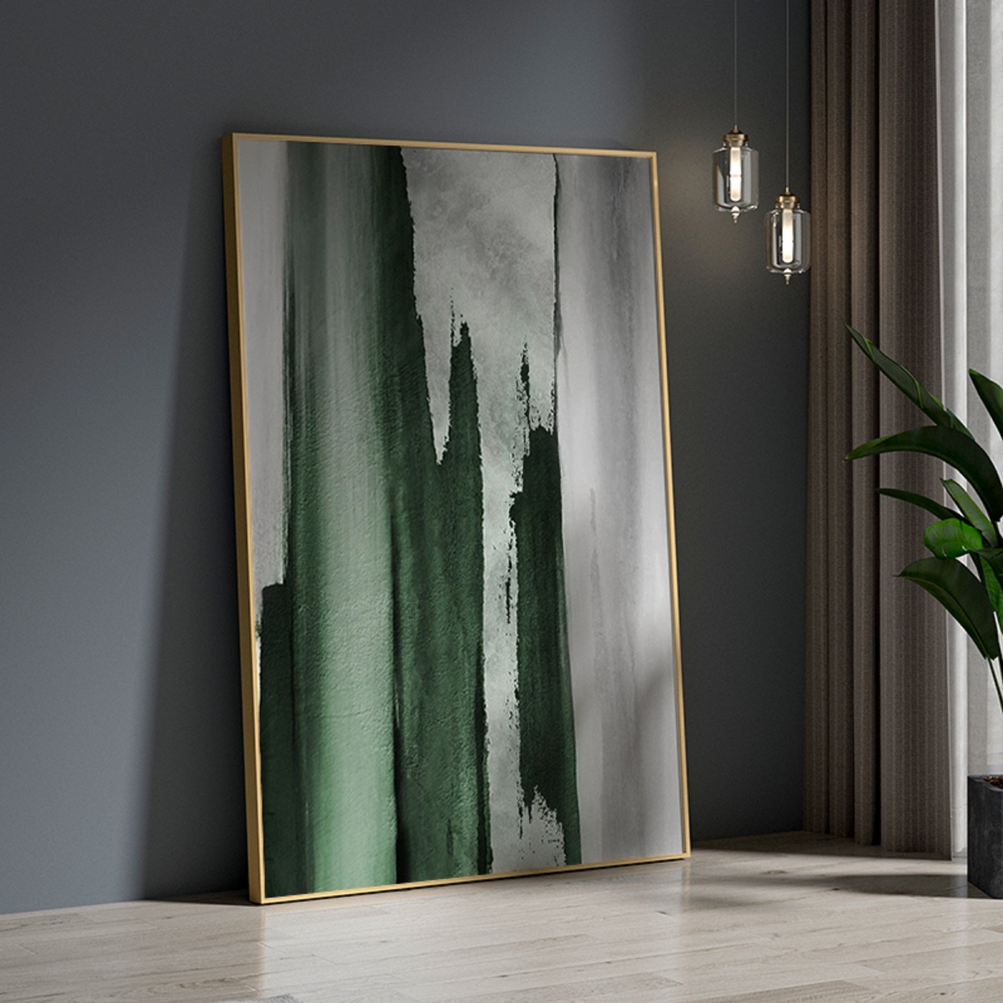 Green And Gold Abstract Painting ABAV132 - Neutralighting