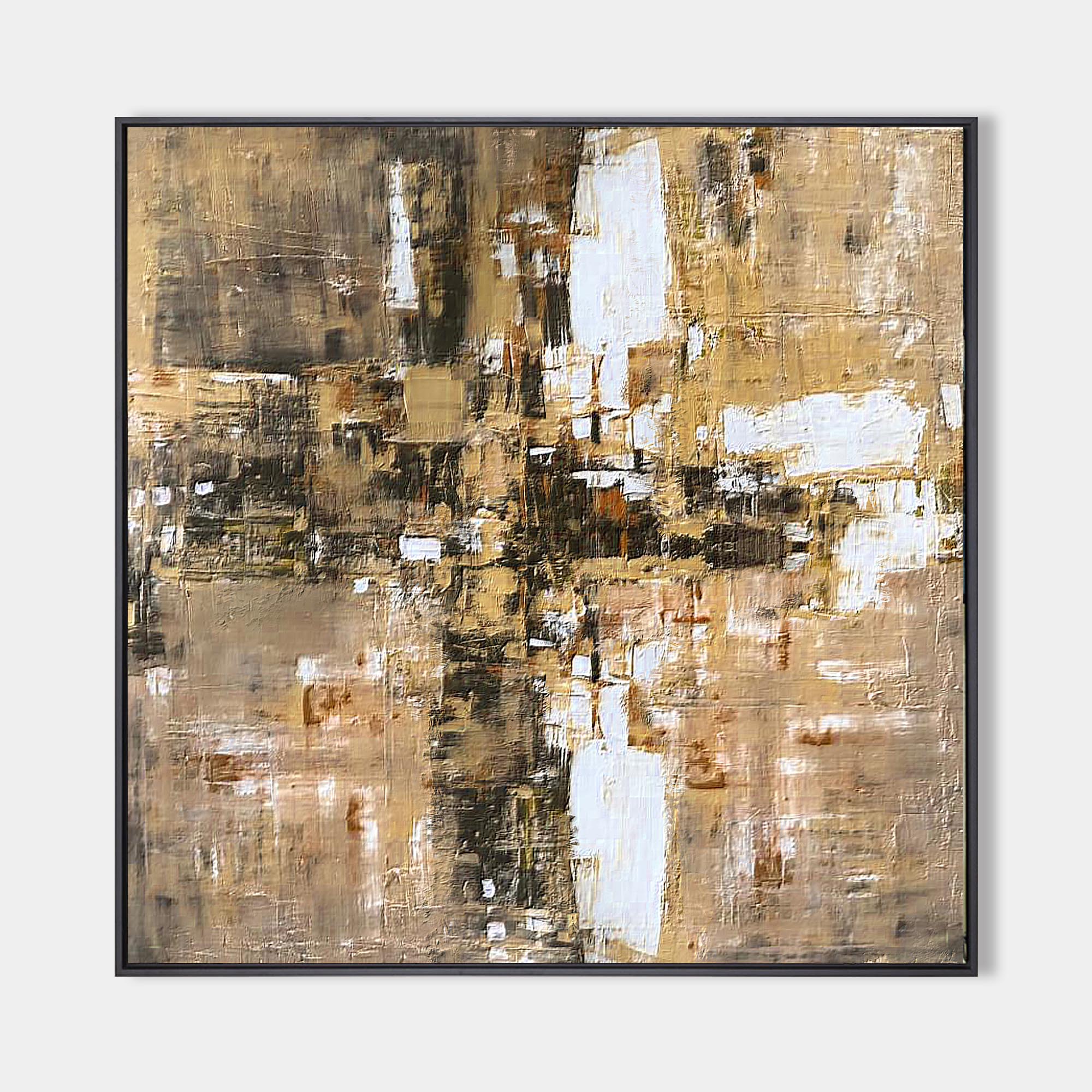 Abstract Gold Brown White Textured Layer Painting