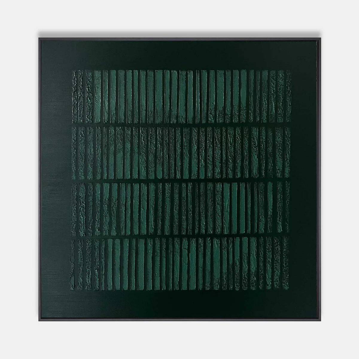 Deep Emerald Textured Vertical Strip Abstract Oil Painting