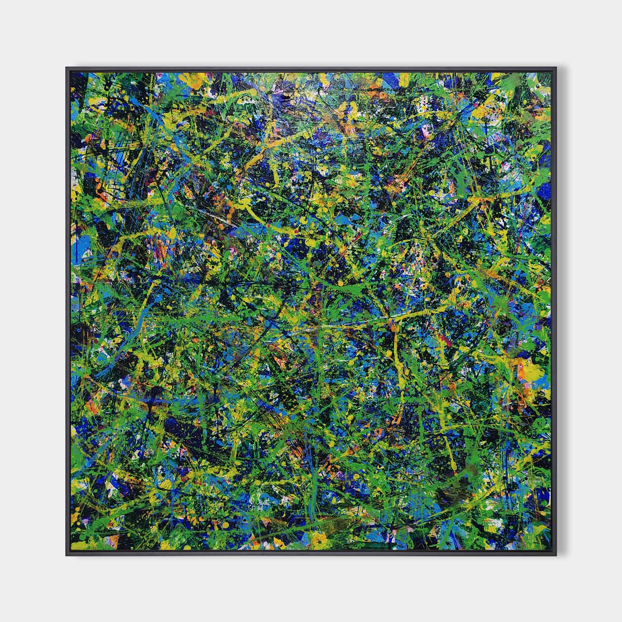Abstract Green Blue Textured Square Canvas Art