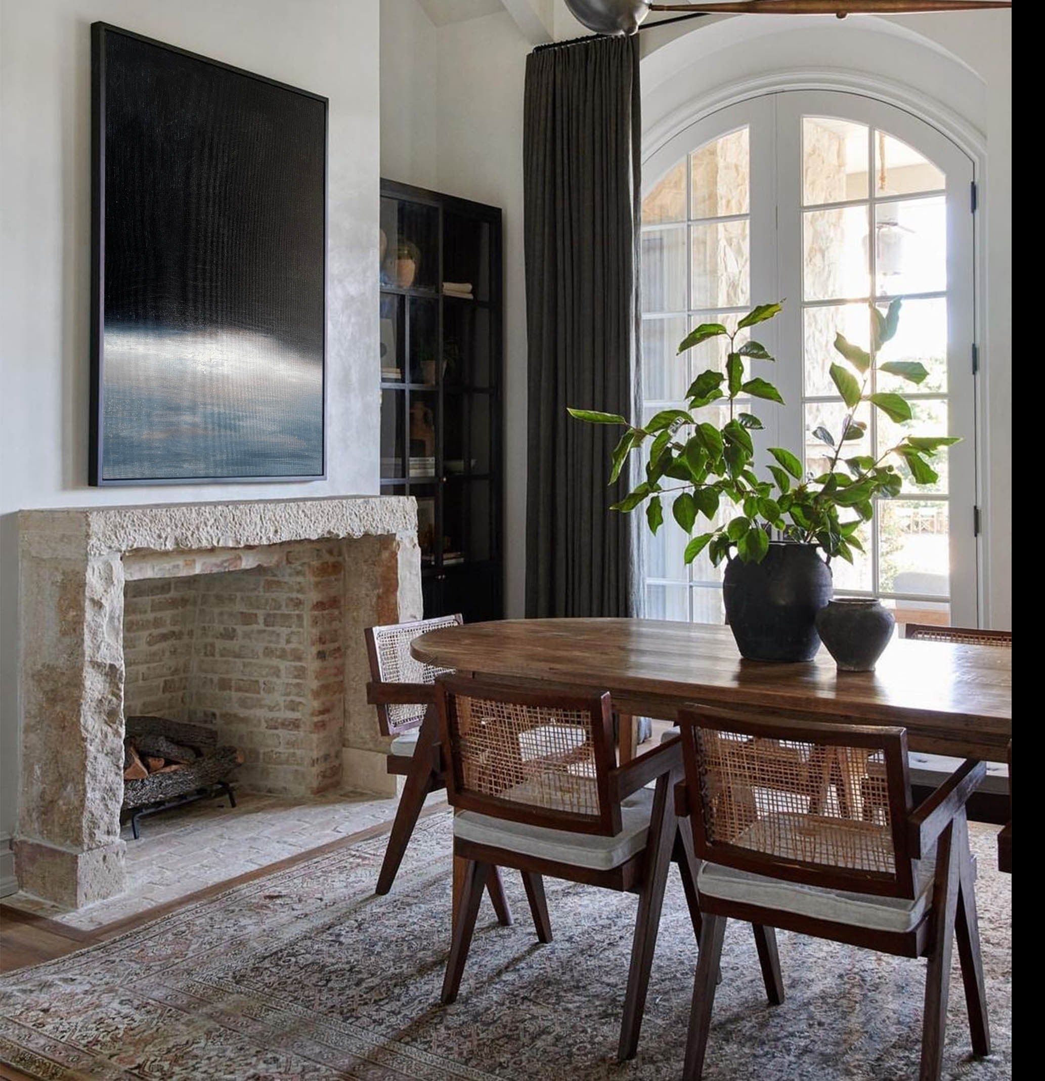Dark Misty Ocean Horizon Abstract Linen Canvas Wall Decoration
