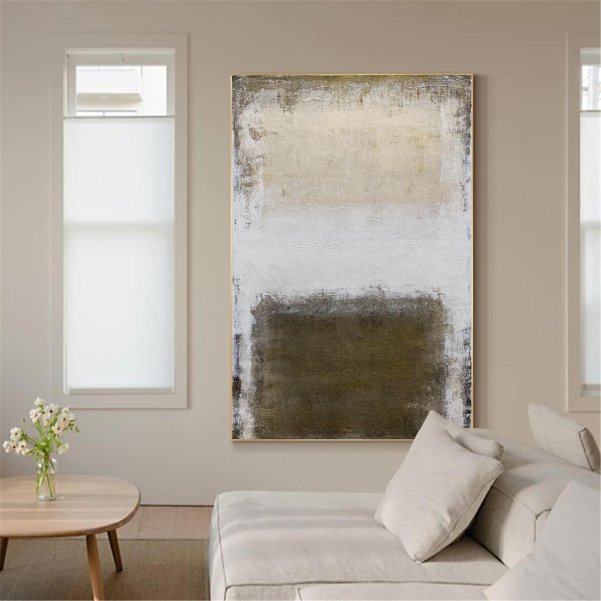 Olive‑Beige Vertical Gradient‑Block Impasto Textured Artwork