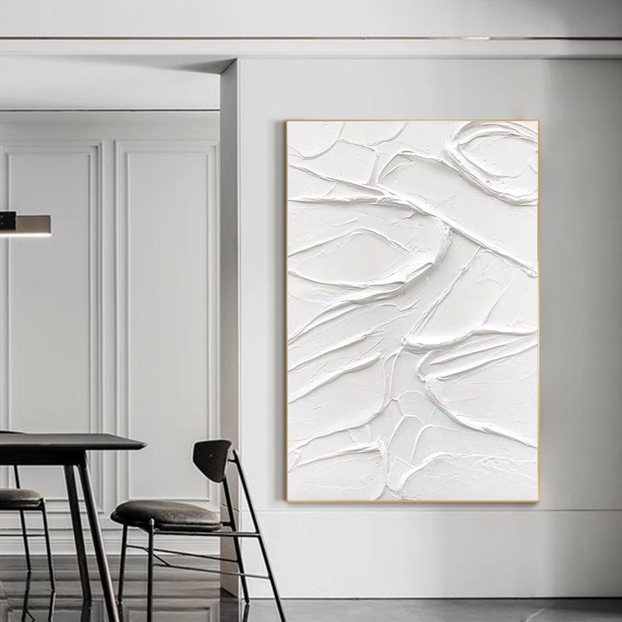 Minimalist White Textured Abstract Canvas Wall Art