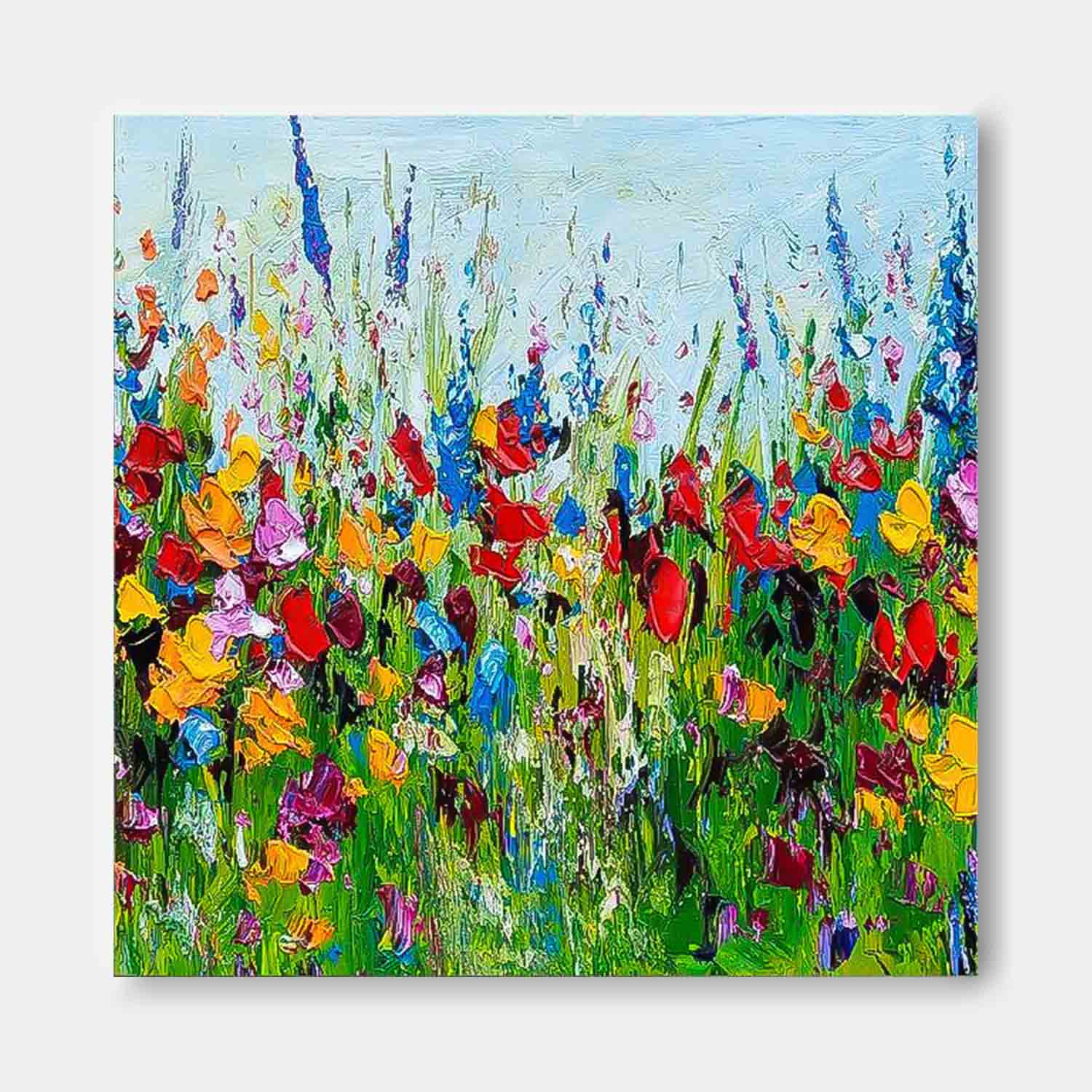 Colorful Wildflower Meadow Impasto Canvas Wall Art