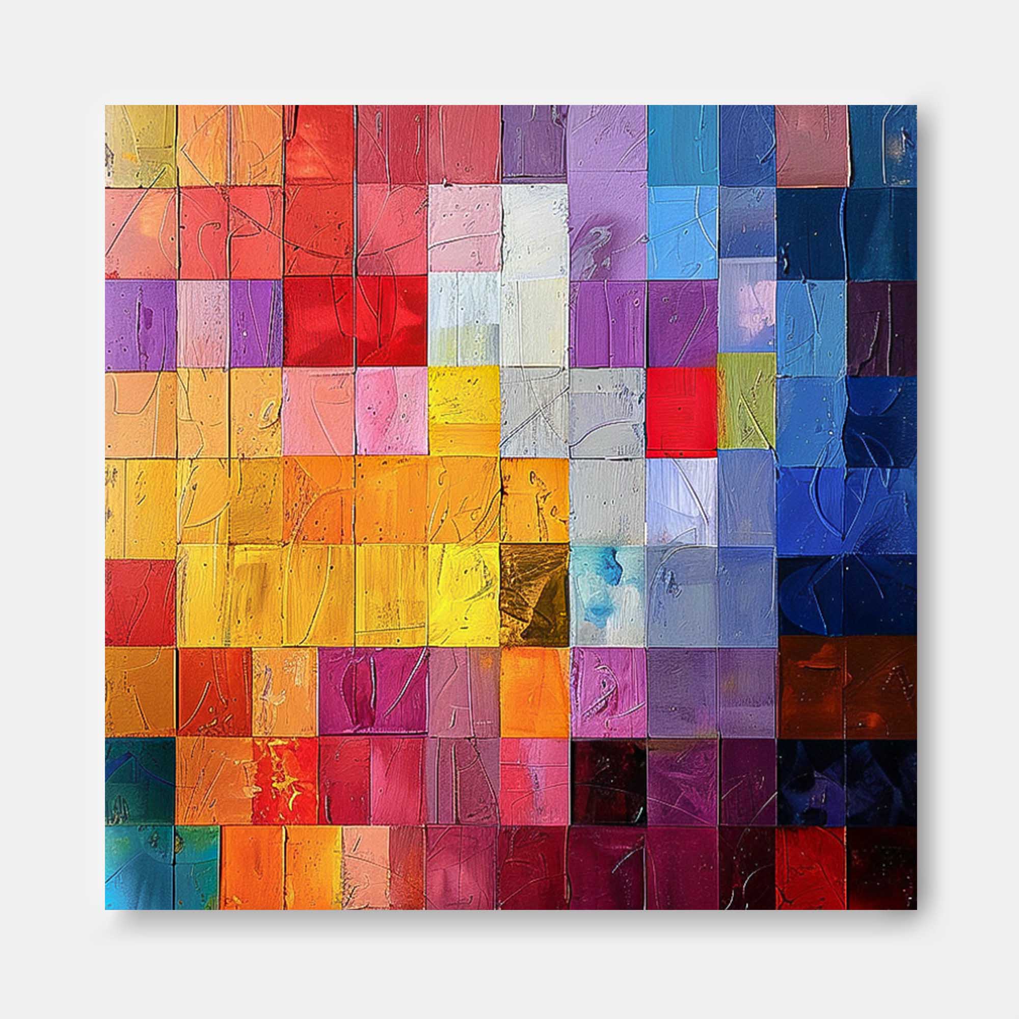 Multicolor Square Mosaic Abstract Canvas Wall Art