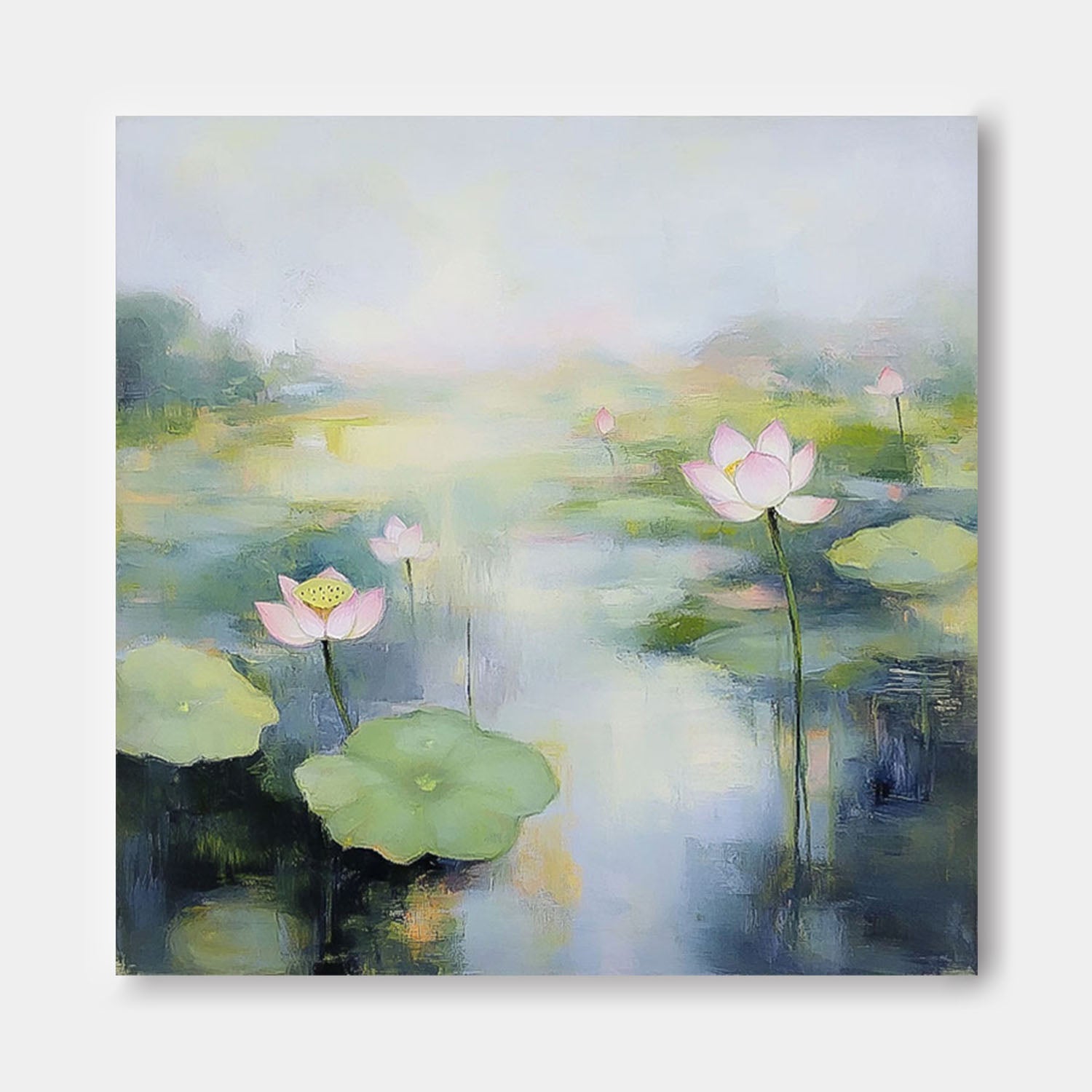 Wall Art Flower Misty Lotus Pond Landscape