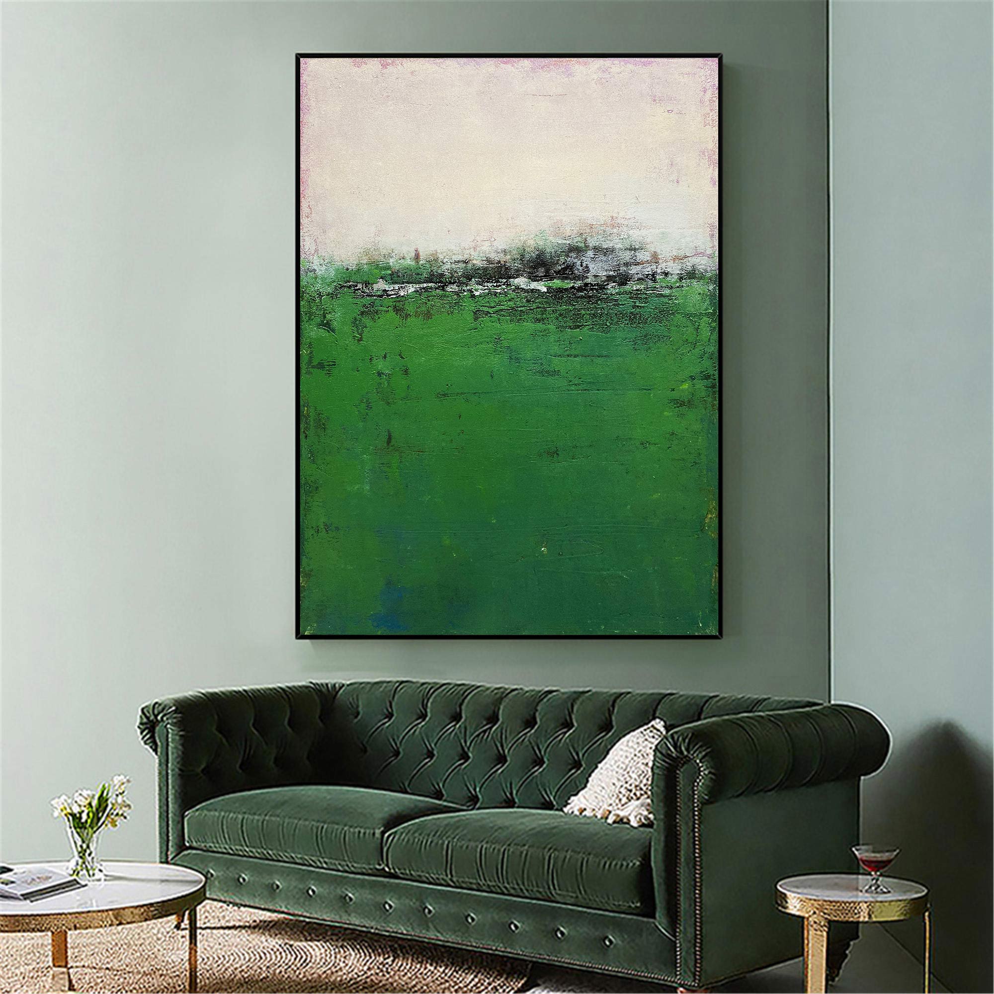 Abstract Green Field Landscape Acrylic Canvas Painting