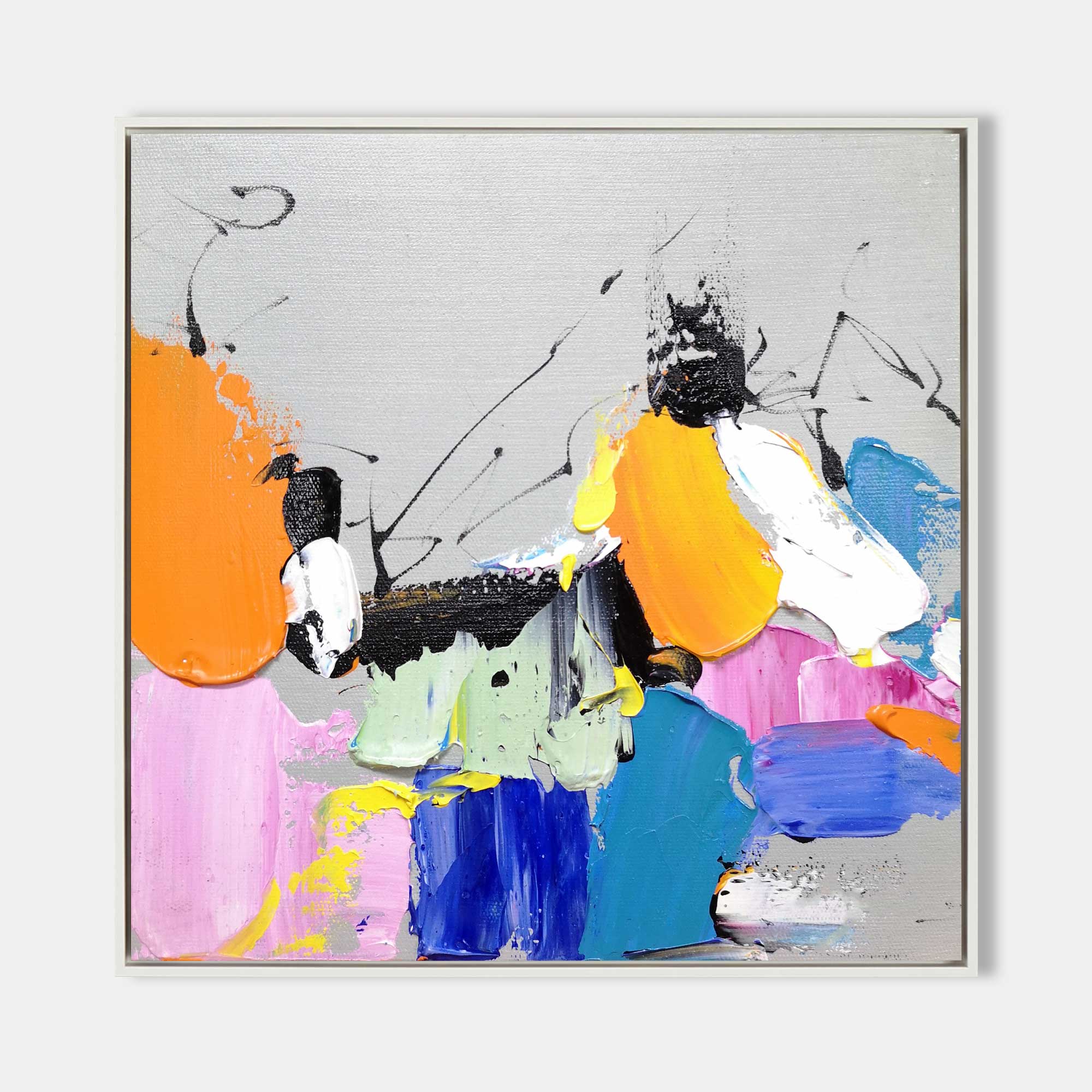 Multi‑Vivid‑Hue Square Bold‑Splash Impasto Textured Artwork