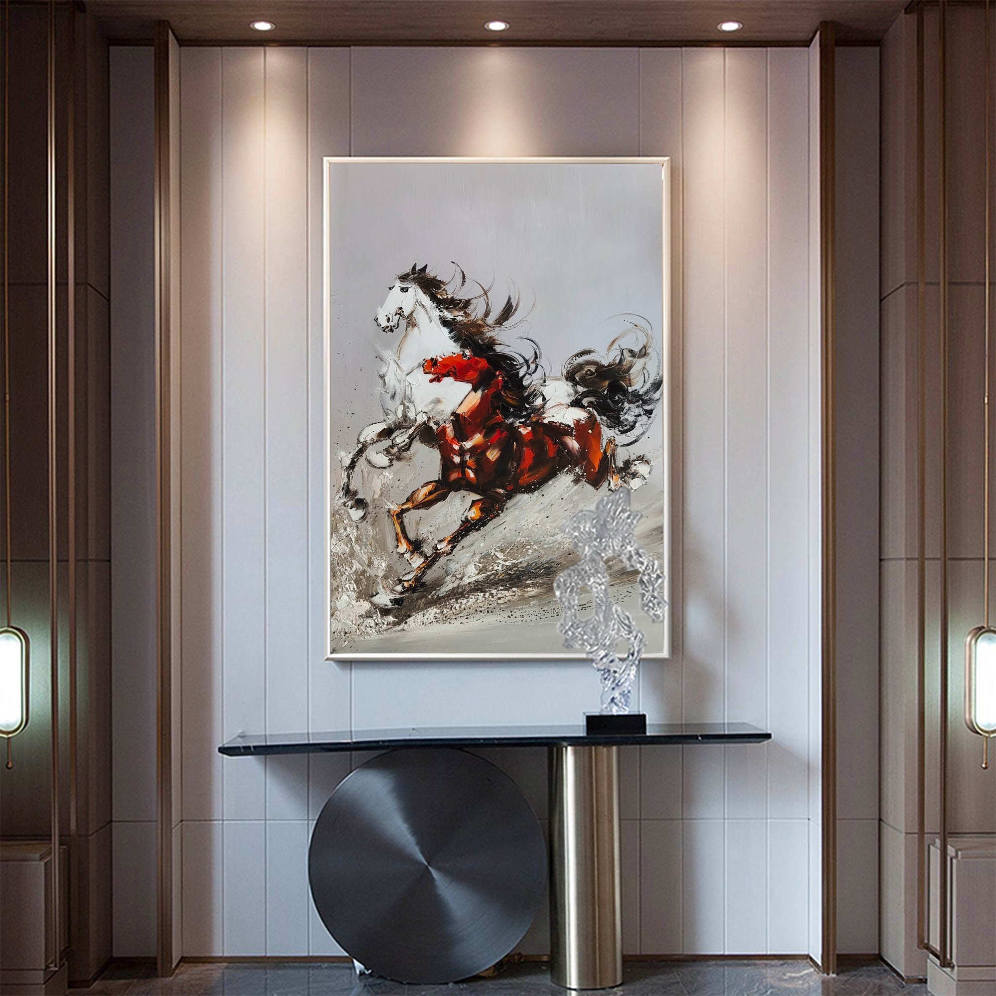 Dynamic Red and Black Abstract Horse Canvas Wall Art