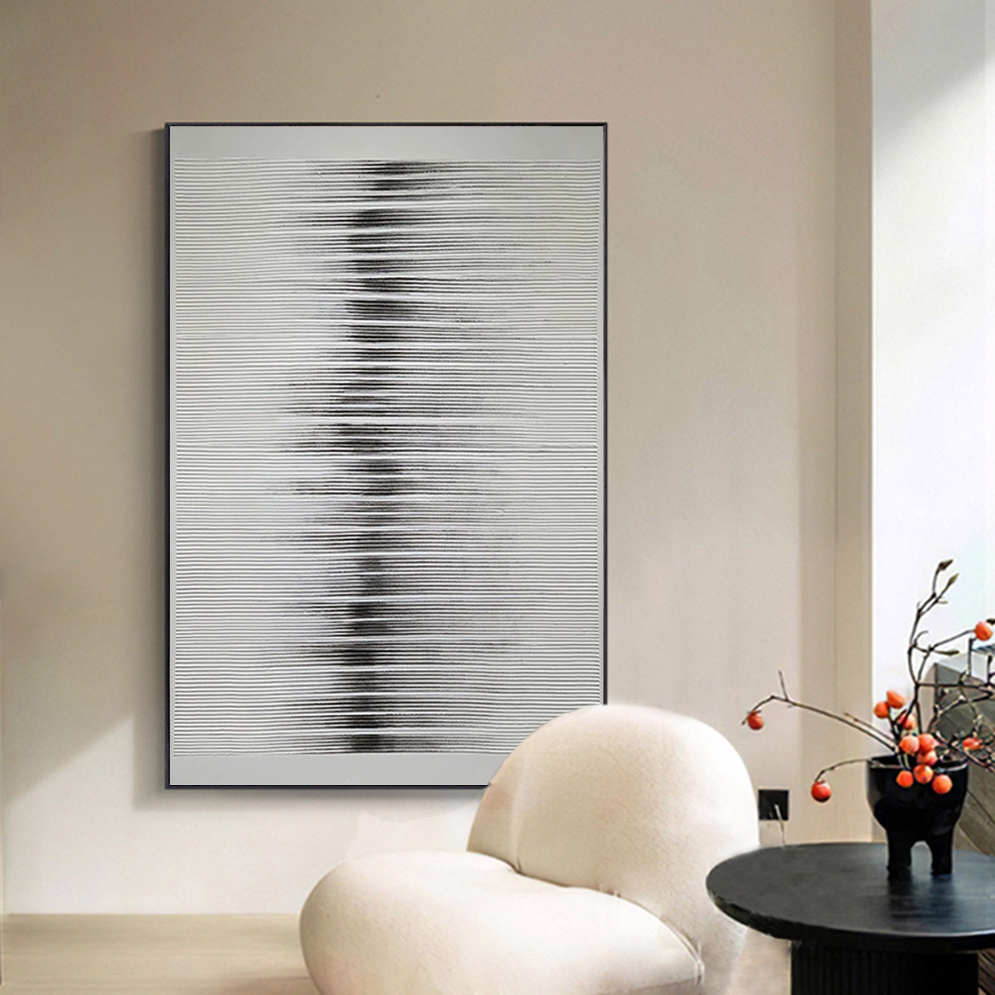 Grey‑Black Tall Vertical‑Line Layered‑Textured Artwork