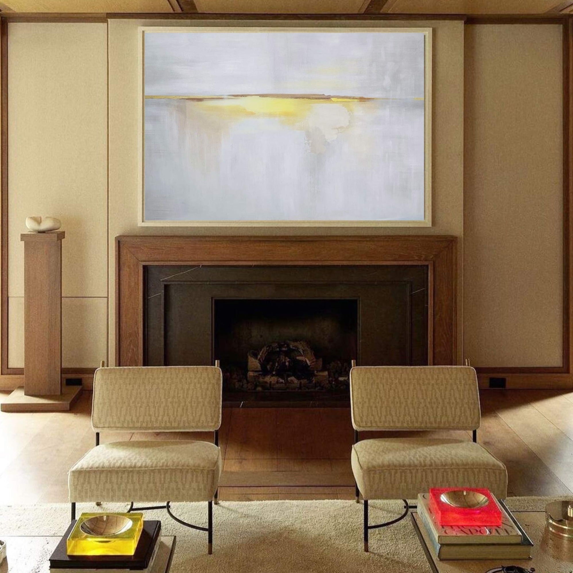 Soft Neutral Tone Horizon Abstract Unstretched Acrylic Canvas Wall Art
