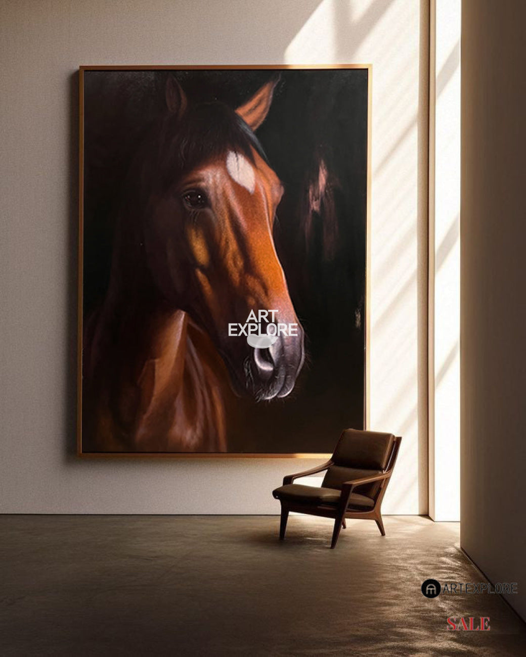 Brown Horse Portrait Oil Painting Wall Art