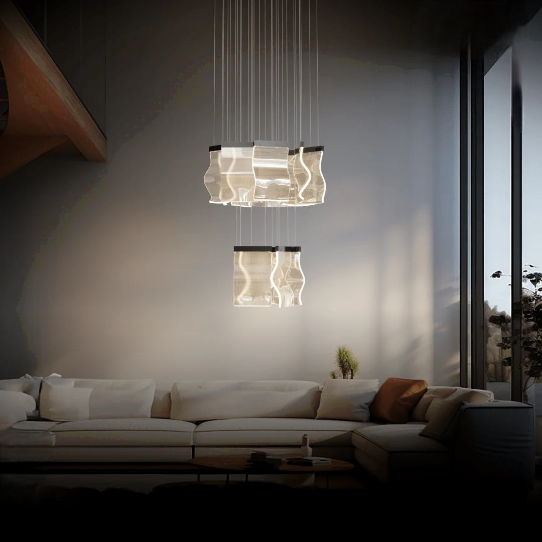 Kristy Industrial Chandelier Wave Acrylic/Metal Gold Bedroom/Living Room - Neutralighting
