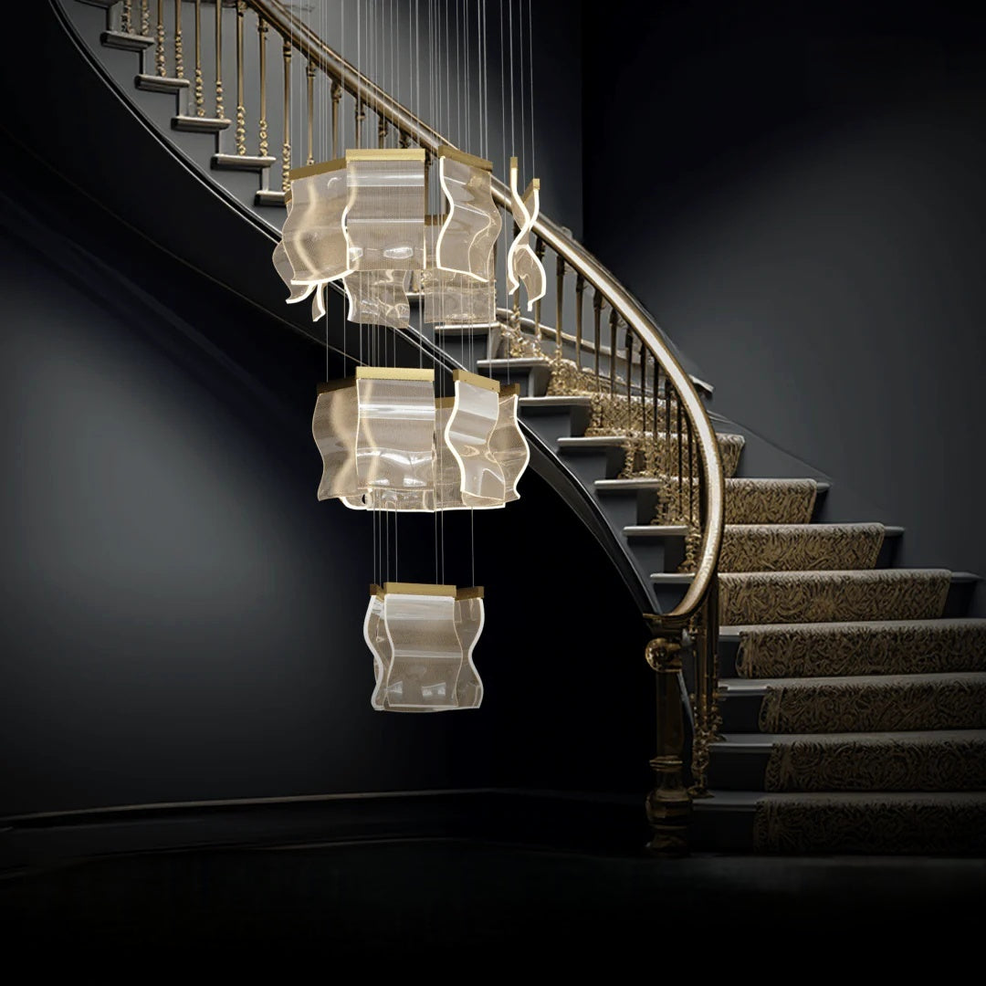 Kristy Industrial Chandelier Wave Acrylic/Metal Gold Bedroom/Living Room - Neutralighting