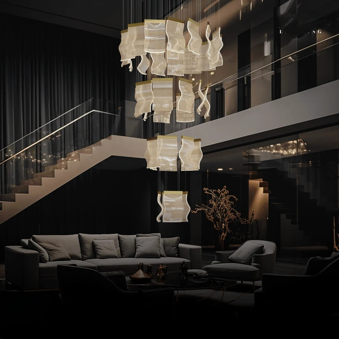 Kristy Industrial Chandelier Wave Acrylic/Metal Gold Bedroom/Living Room - Neutralighting