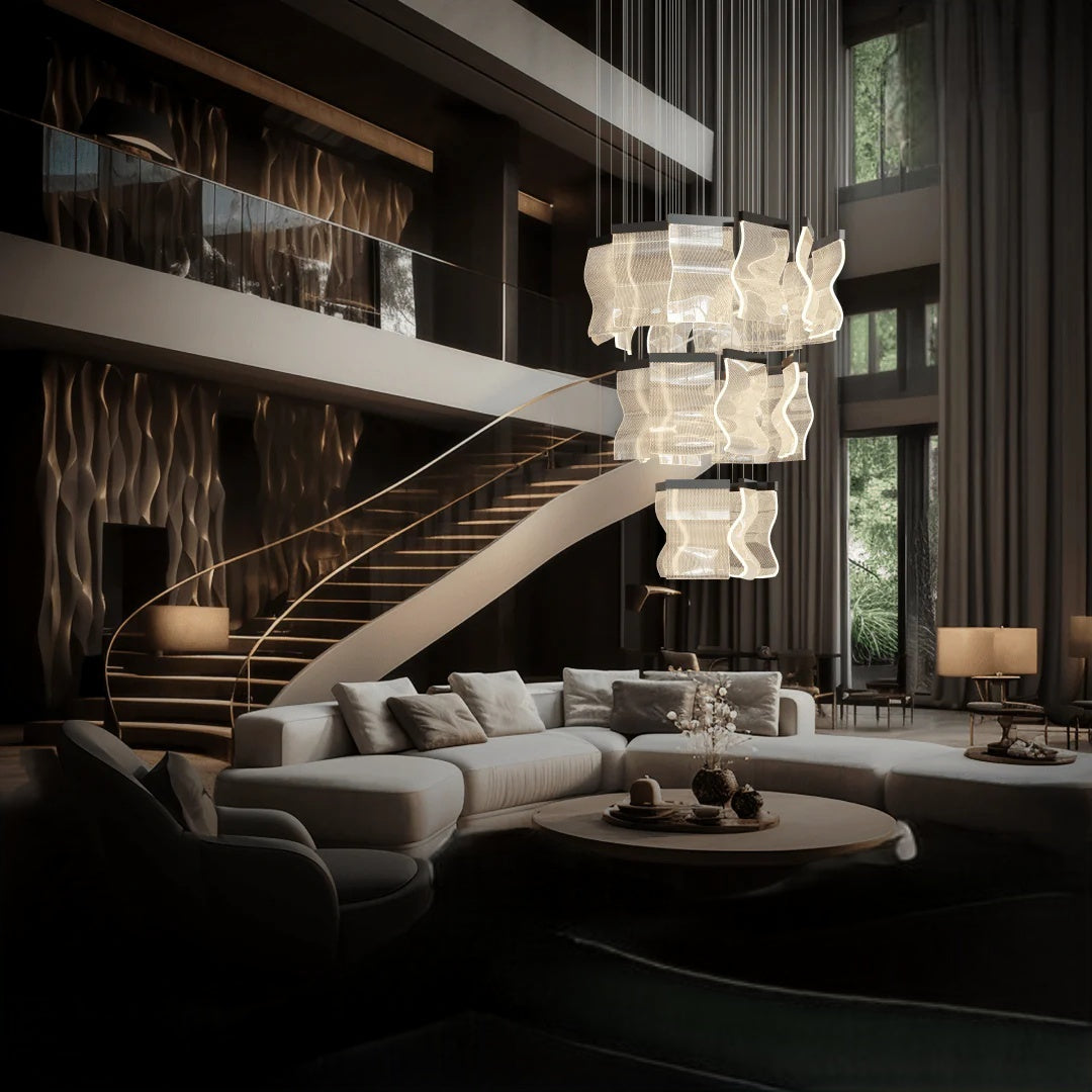 Kristy Industrial Chandelier Wave Acrylic/Metal Gold Bedroom/Living Room - Neutralighting