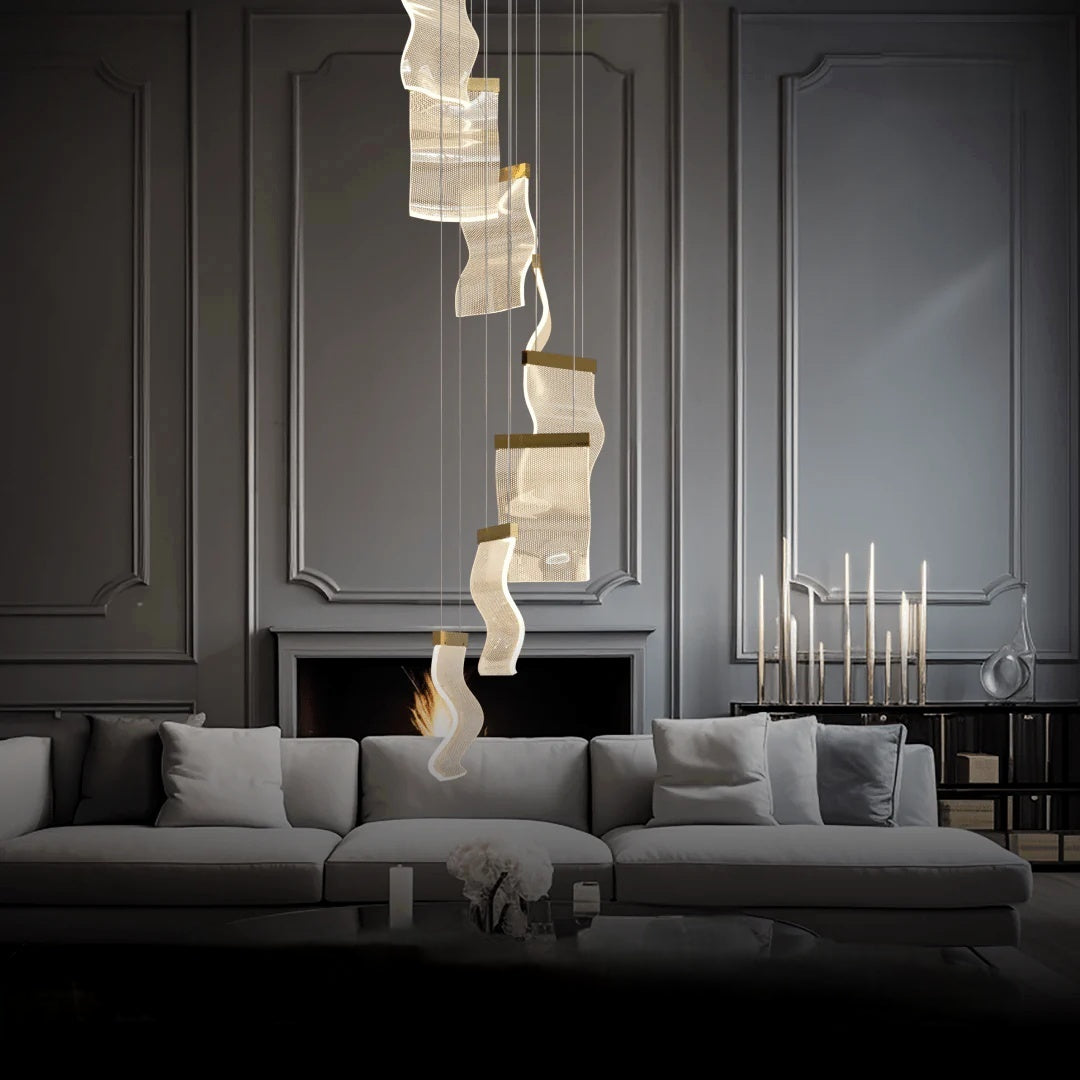 Kristy Industrial Chandelier Wave Acrylic/Metal Gold Bedroom/Living Room - Neutralighting