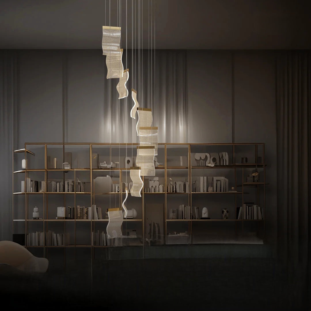 Kristy Industrial Chandelier Wave Acrylic/Metal Gold Bedroom/Living Room - Neutralighting