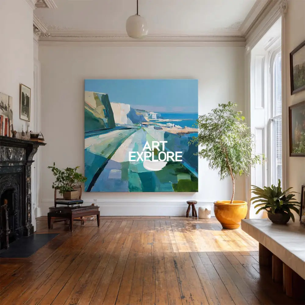 Blue Coastal Oil Painting