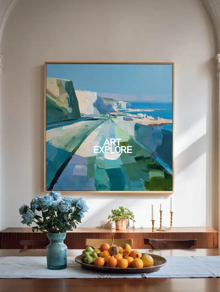 Blue Coastal Oil Painting