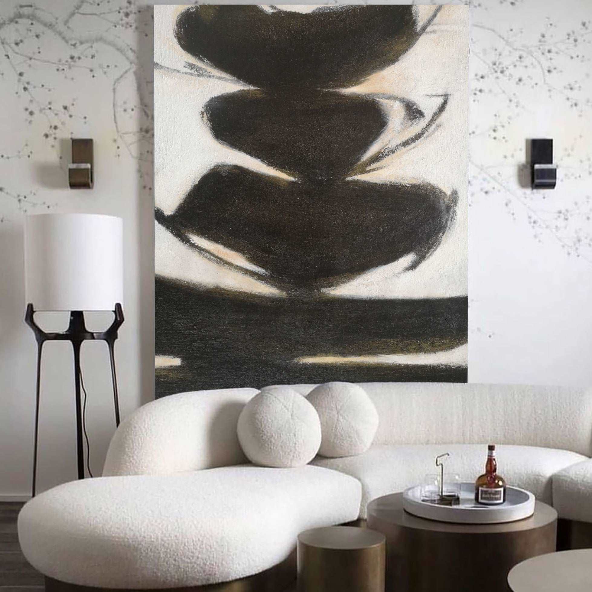Black‑Beige Vertical Stack‑Shape Brush‑Stroke Textured Artwork