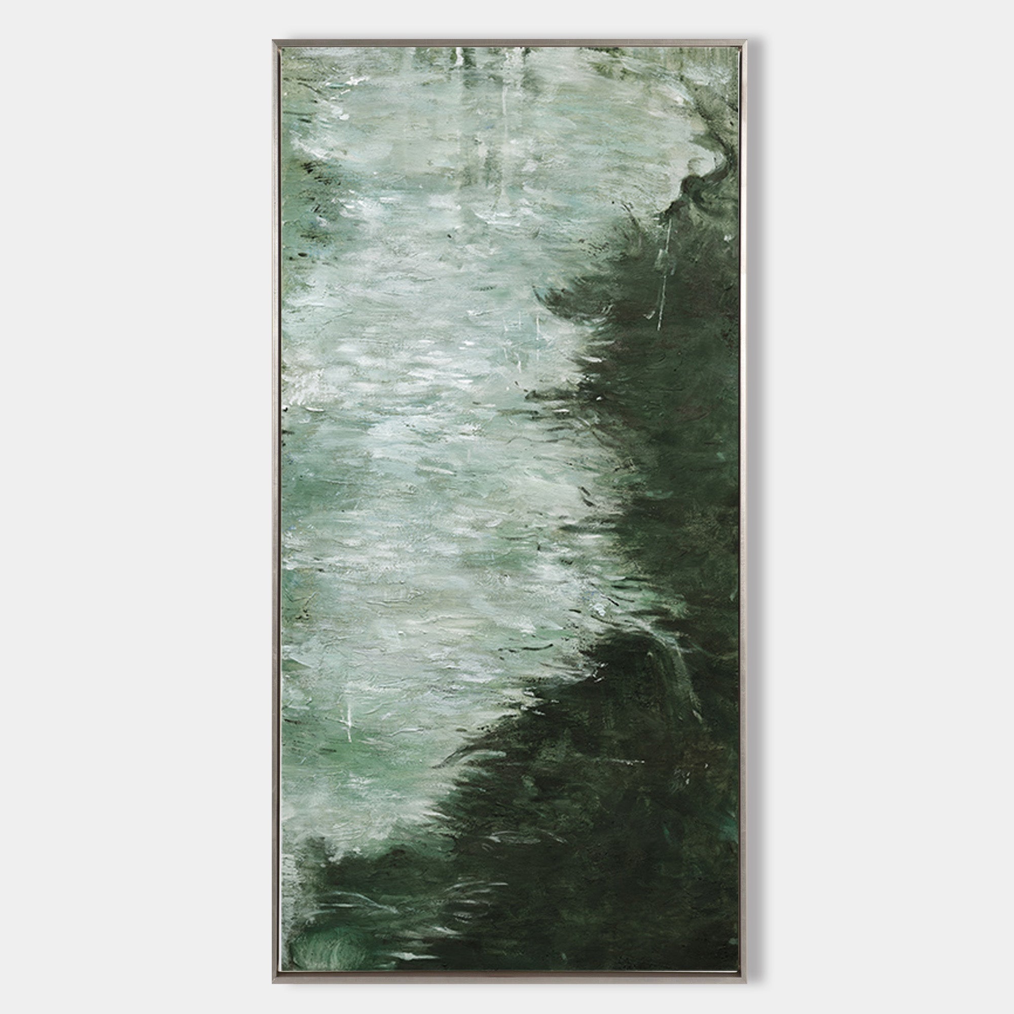 Deep‑Green Vertical Marble‑Wash Layer‑Textured Framed Artwork