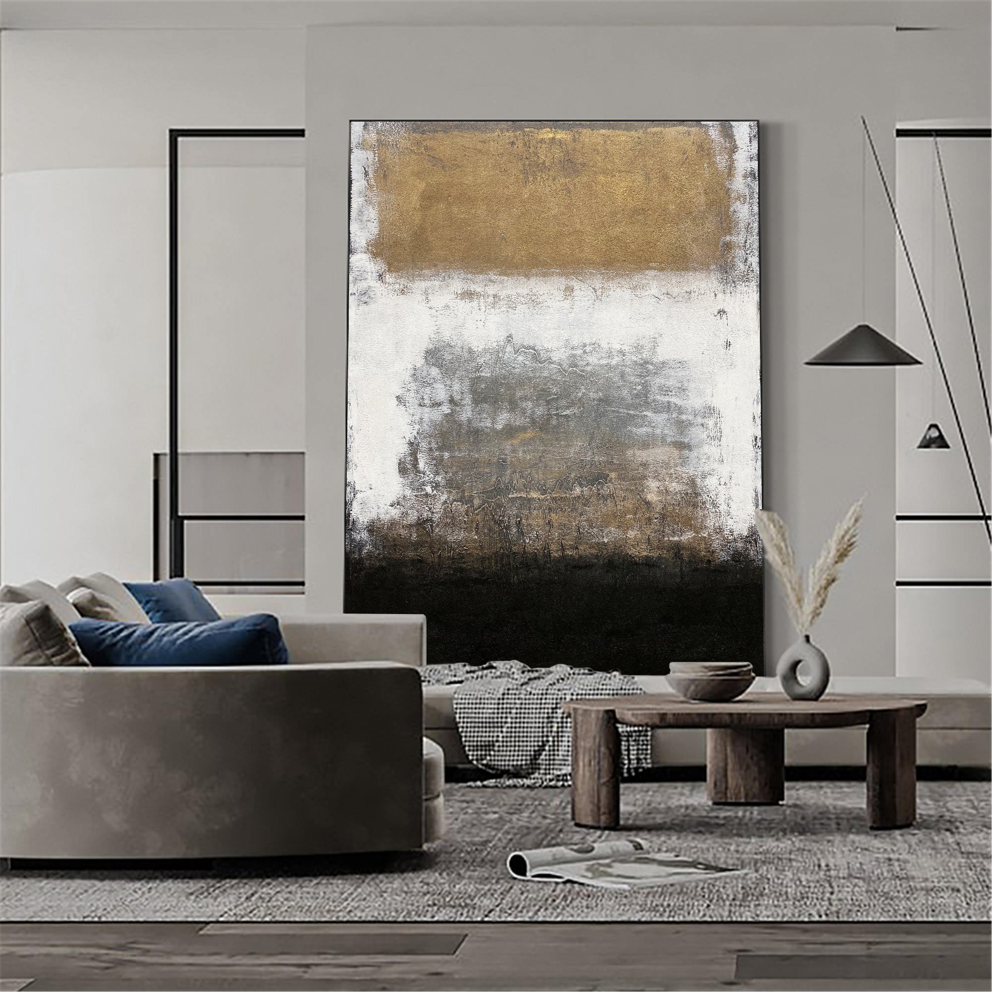 Black And Gold Abstract Painting ABAV104 - Neutralighting