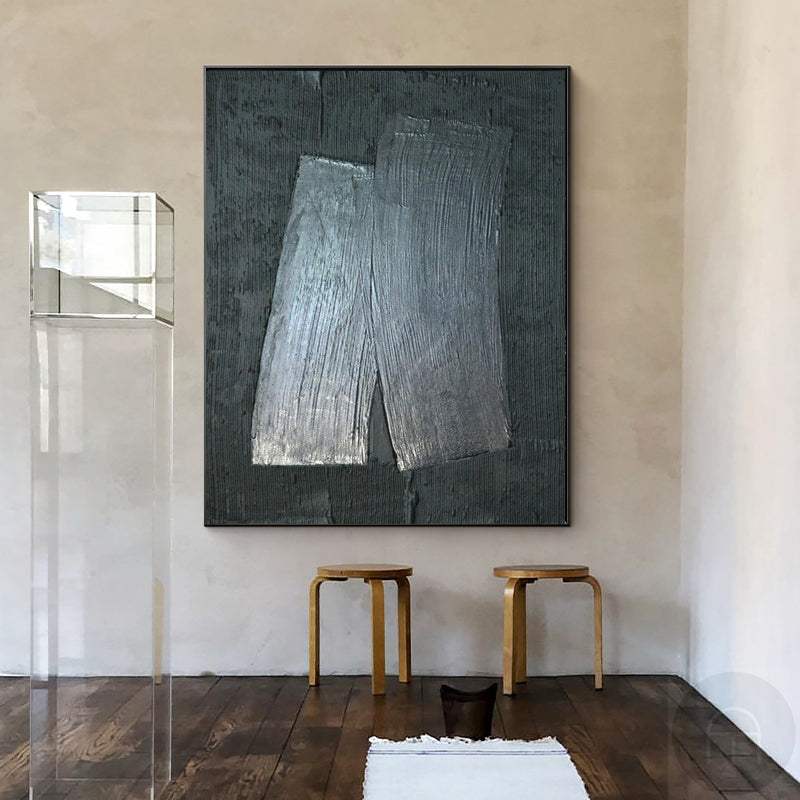 Wall Art Black Grey Geometric Rectangles Abstract Minimalist Texture Living Room | Neutralighting