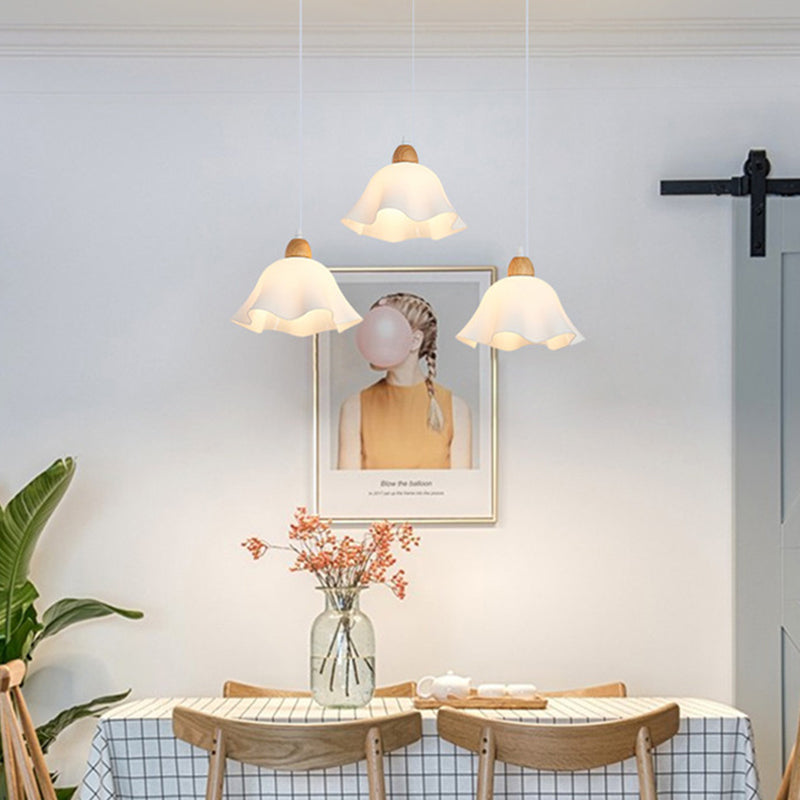 Muto Minimalist Flower Acrylic/Wood Pendant Light, White - Neutralighting