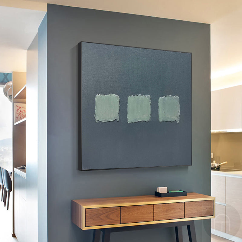 Wall Art Sage Green Textured Squares on Grey Abstract Minimalist Texture Bedroom | Neutralighting