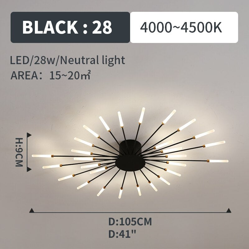 Wesley Flush-Mount Ceiling Light Fireworks, Black/Gold
